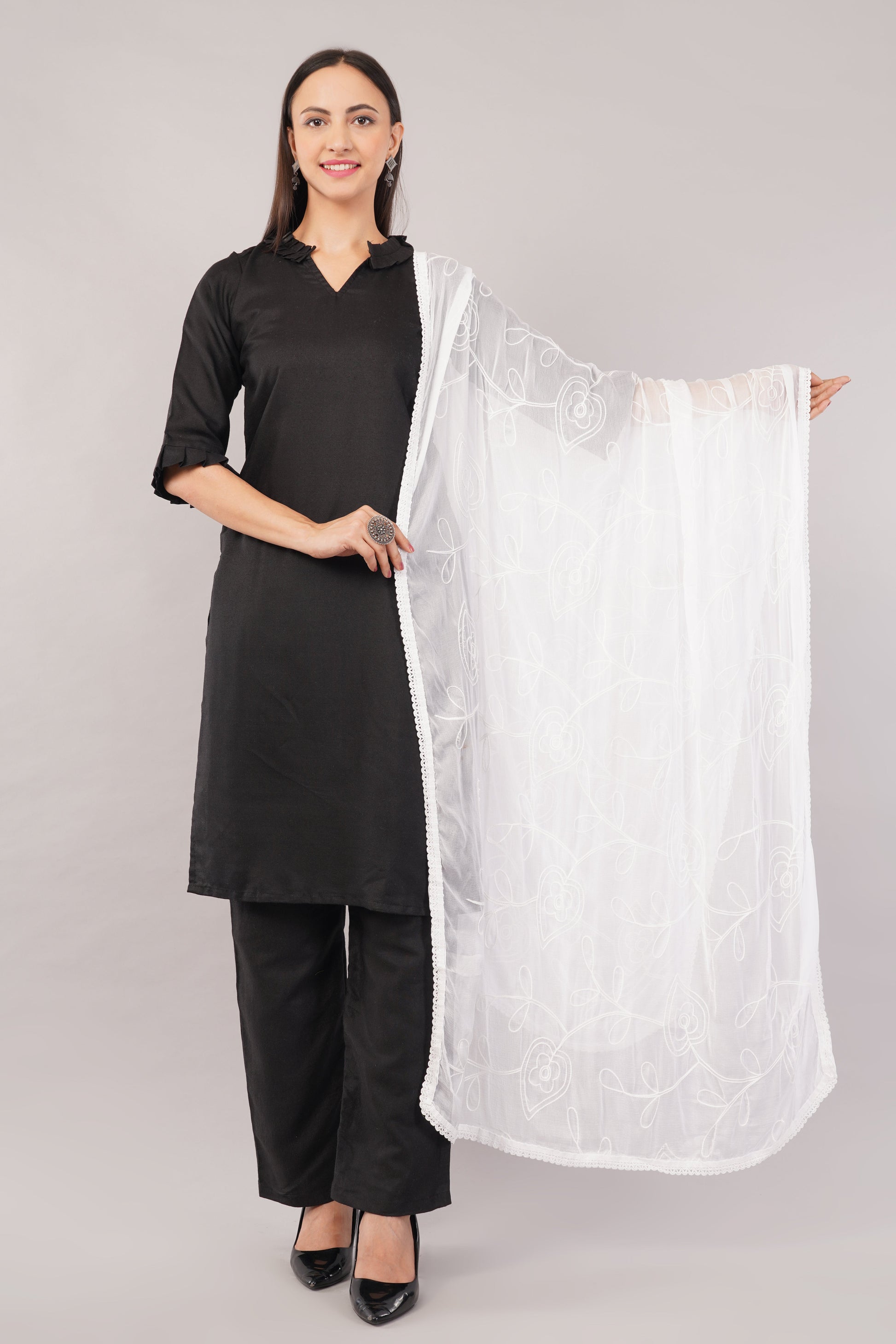 White Embroidered Dyeable Chiffon Dupatta | Nazneen Chunni (ND-2) | IVAARA.
