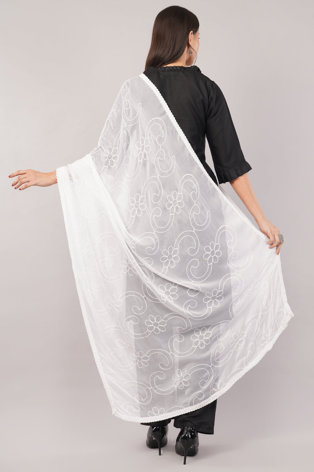 White Embroidered Dyeable Chiffon Dupatta | Nazneen Chunni (ND-4) | IVAARA.