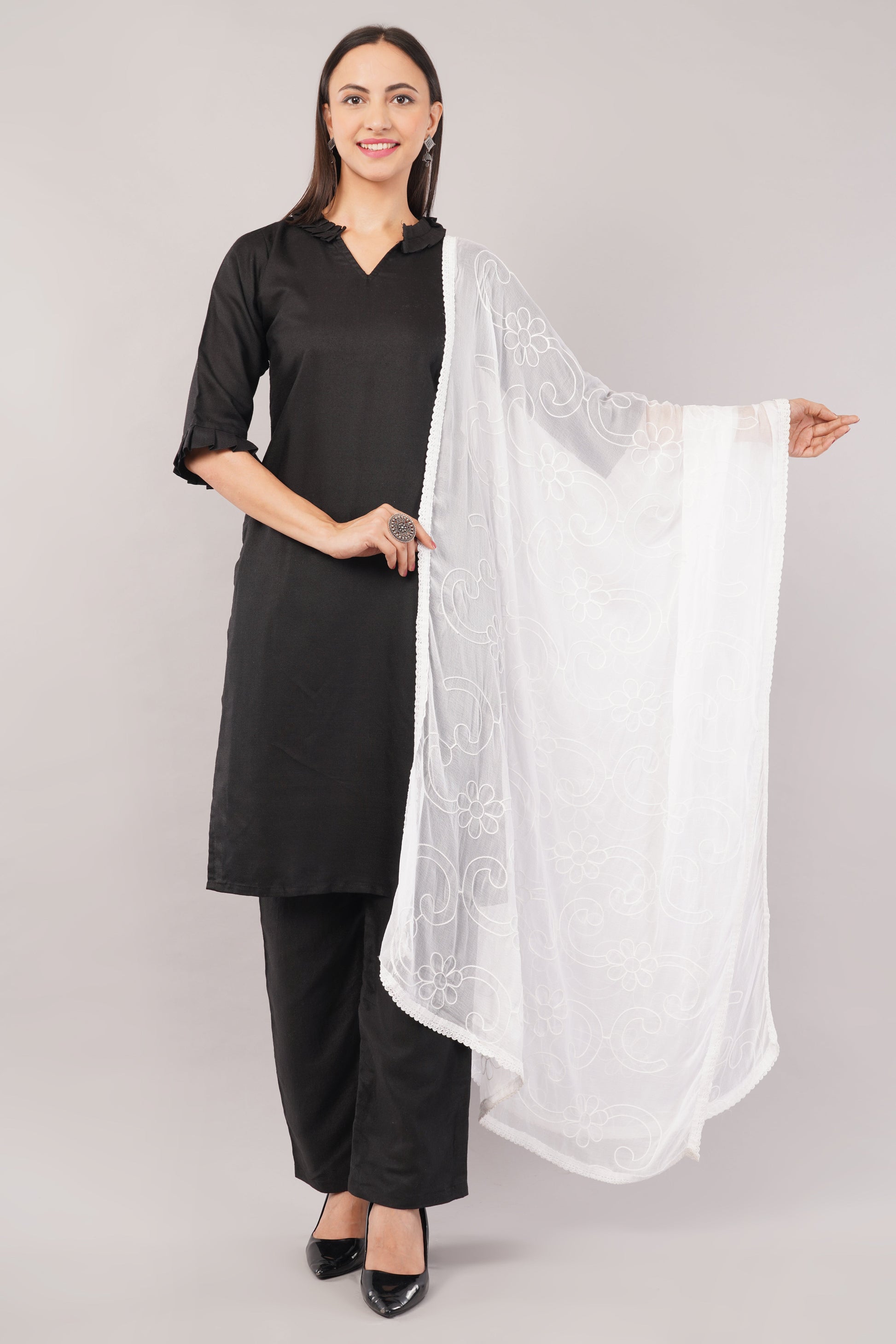 White Embroidered Dyeable Chiffon Dupatta | Nazneen Chunni (ND-4) | IVAARA.