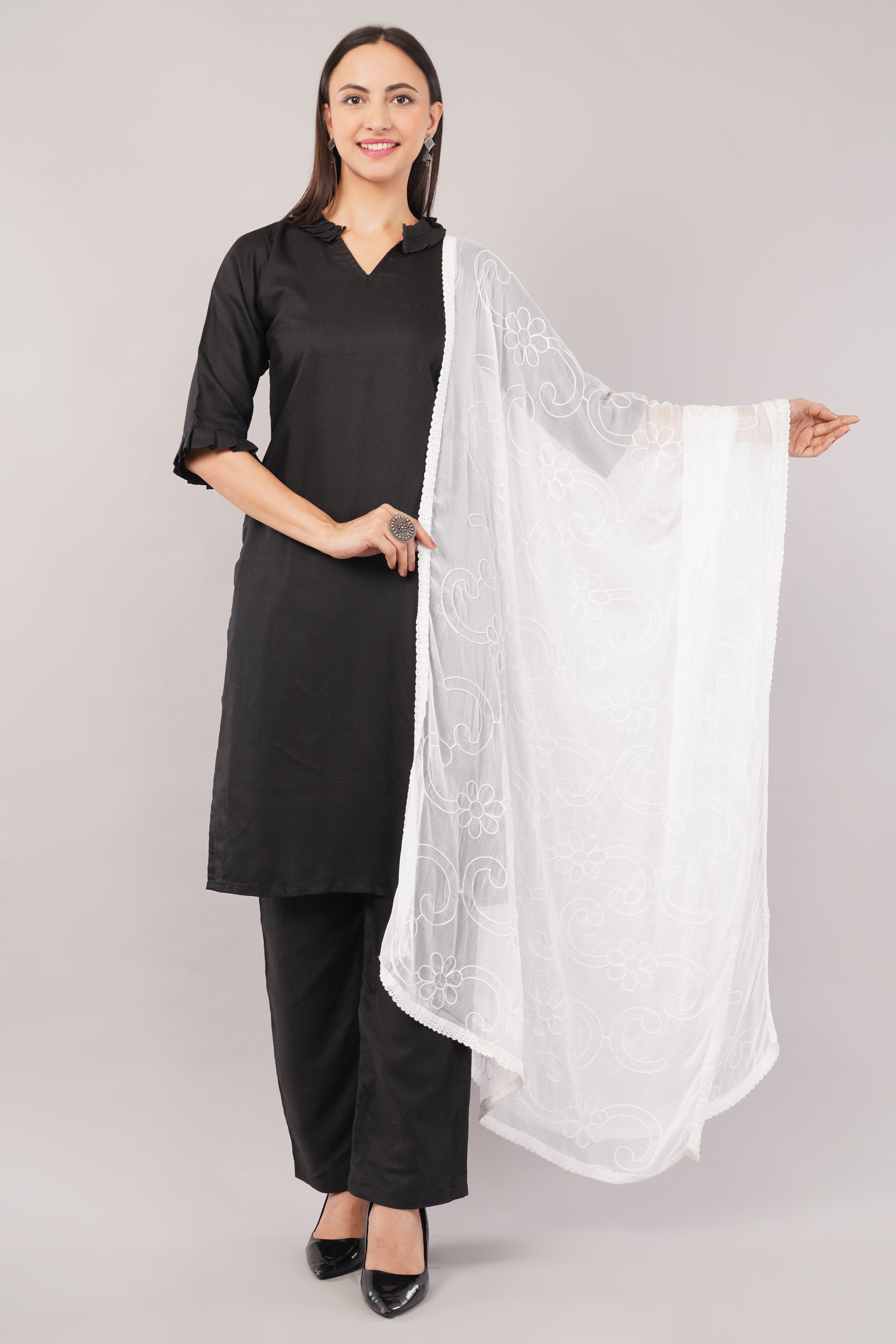 White Embroidered Dyeable Chiffon Dupatta | Nazneen Chunni (ND-4) | IVAARA.