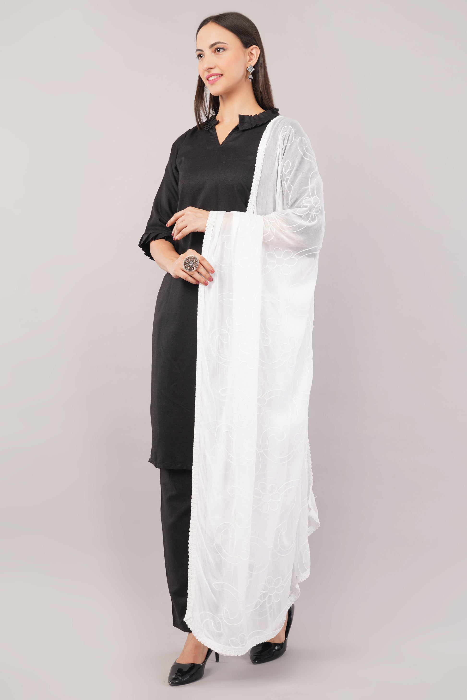 White Embroidered Dyeable Chiffon Dupatta | Nazneen Chunni (ND-4) | IVAARA.