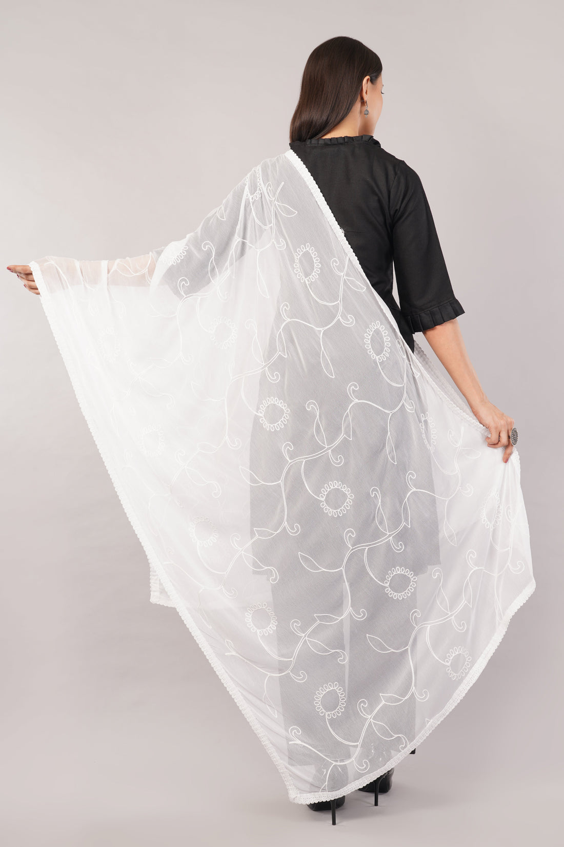 White Embroidered Dyeable Chiffon Dupatta | Nazneen Chunni (ND-5) | IVAARA.