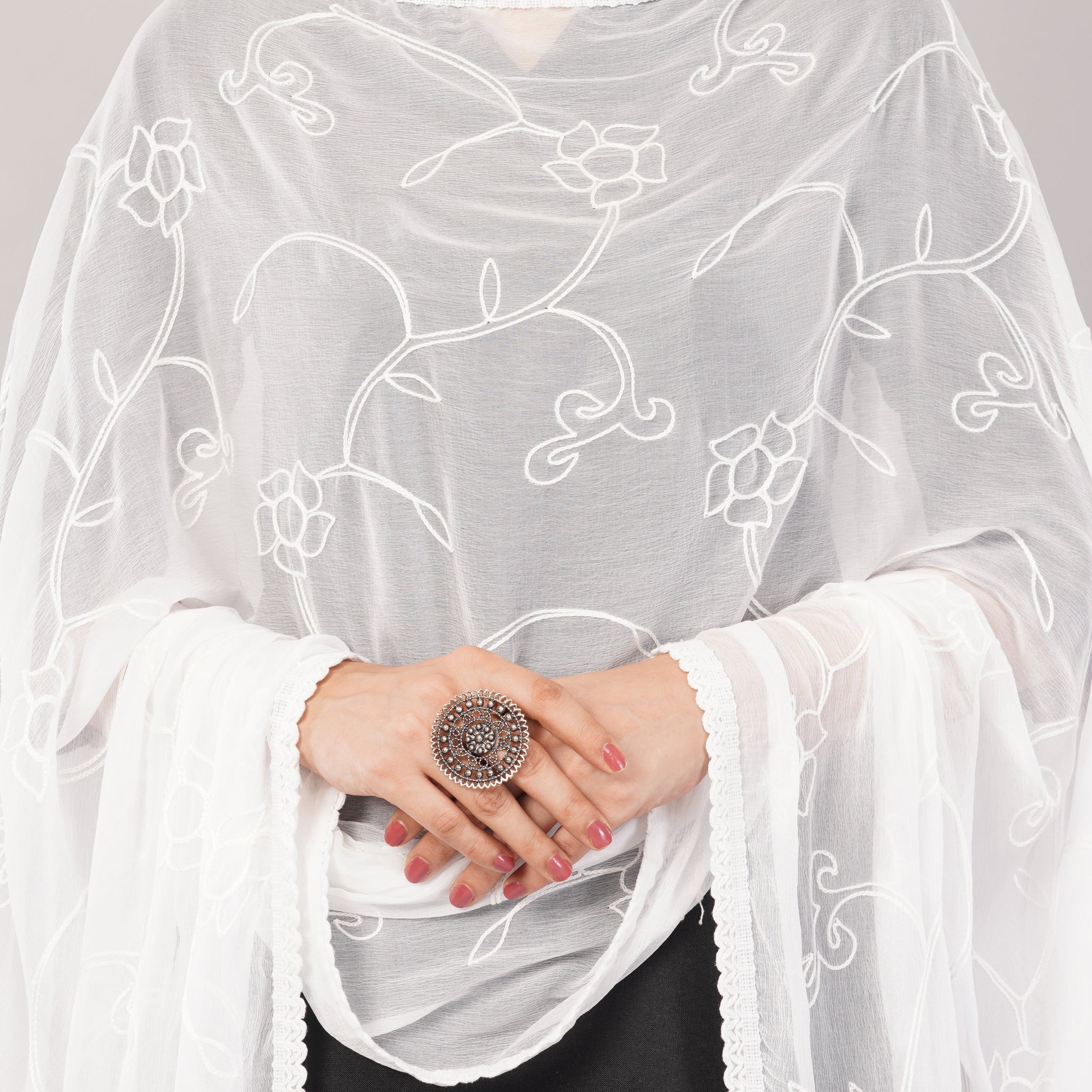 White Embroidered Dyeable Chiffon Dupatta | Nazneen Chunni (ND-7) | IVAARA.