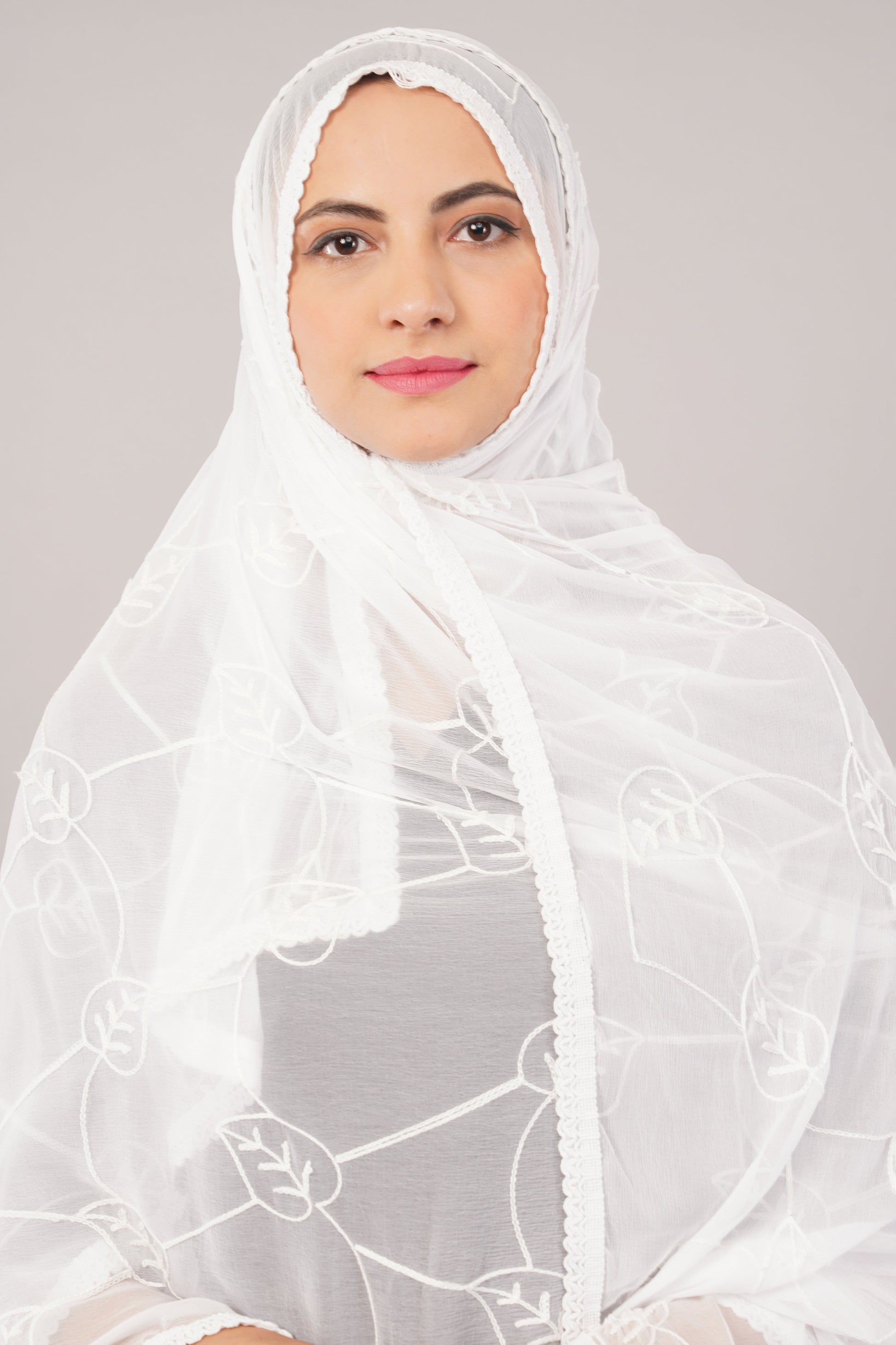 White Embroidered Dyeable Chiffon Dupatta | Nazneen Chunni (ND-8) | IVAARA.