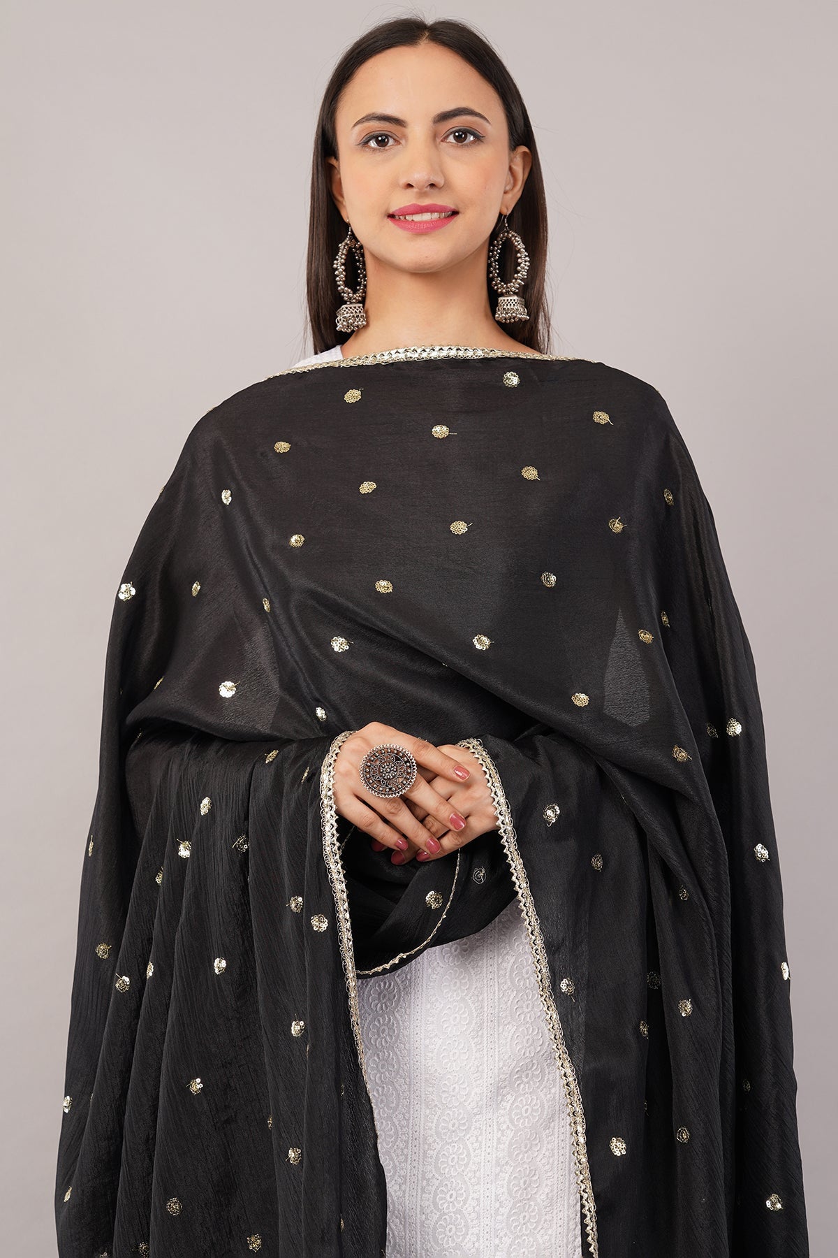 Chinnon Butti Dupatta Black (CD6) – Embroidered Dupatta for Women.