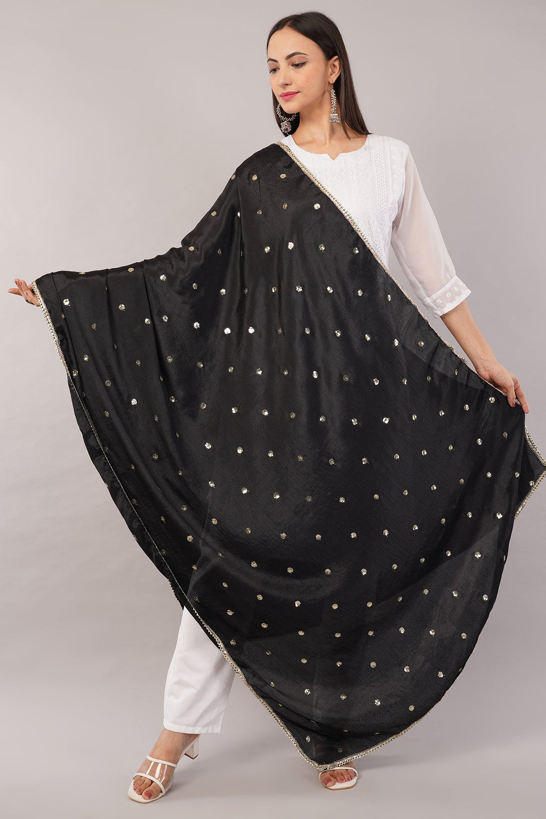 Chinnon Butti Dupatta Black (CD6) – Embroidered Dupatta for Women.