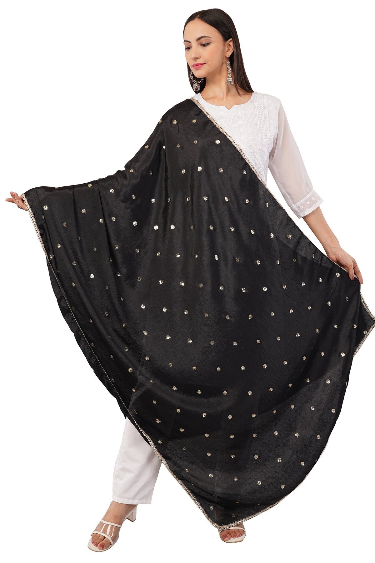 Chinnon Butti Dupatta Black (CD6) – Embroidered Dupatta for Women.