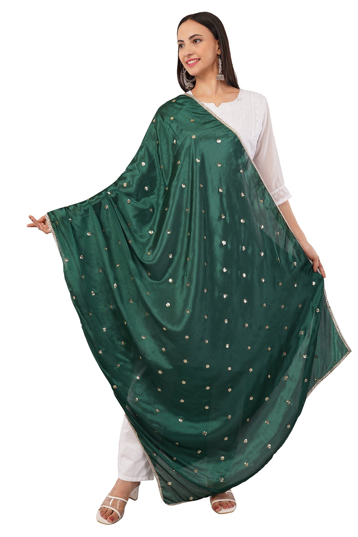 Chinnon Butti Dupatta Bottle Green (CD3) – Embroidered Dupatta for Women.