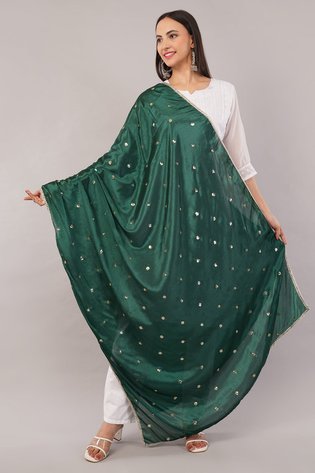 Chinnon Butti Dupatta Bottle Green (CD3) – Embroidered Dupatta for Women.