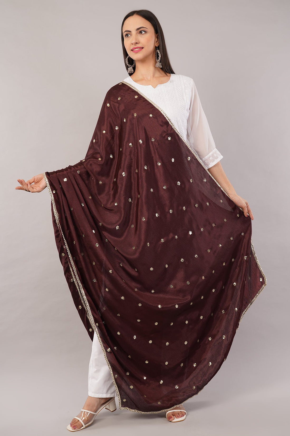 Chinnon Butti Dupatta Coffee (CD14) – Embroidered Dupatta for Women.