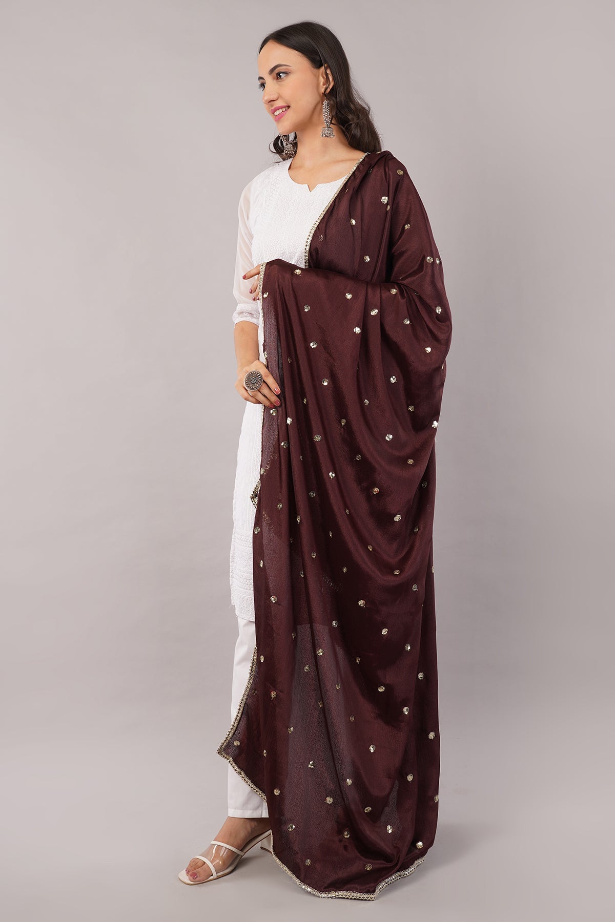 Chinnon Butti Dupatta Coffee (CD14) – Embroidered Dupatta for Women.