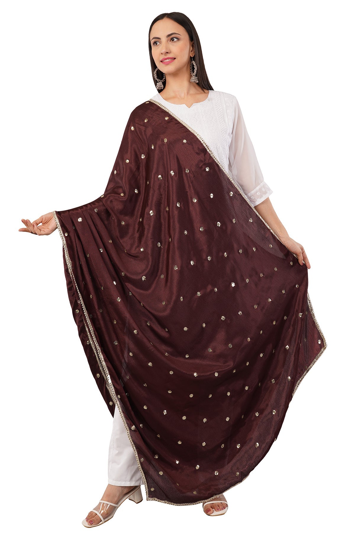 Chinnon Butti Dupatta Coffee (CD14) – Embroidered Dupatta for Women.