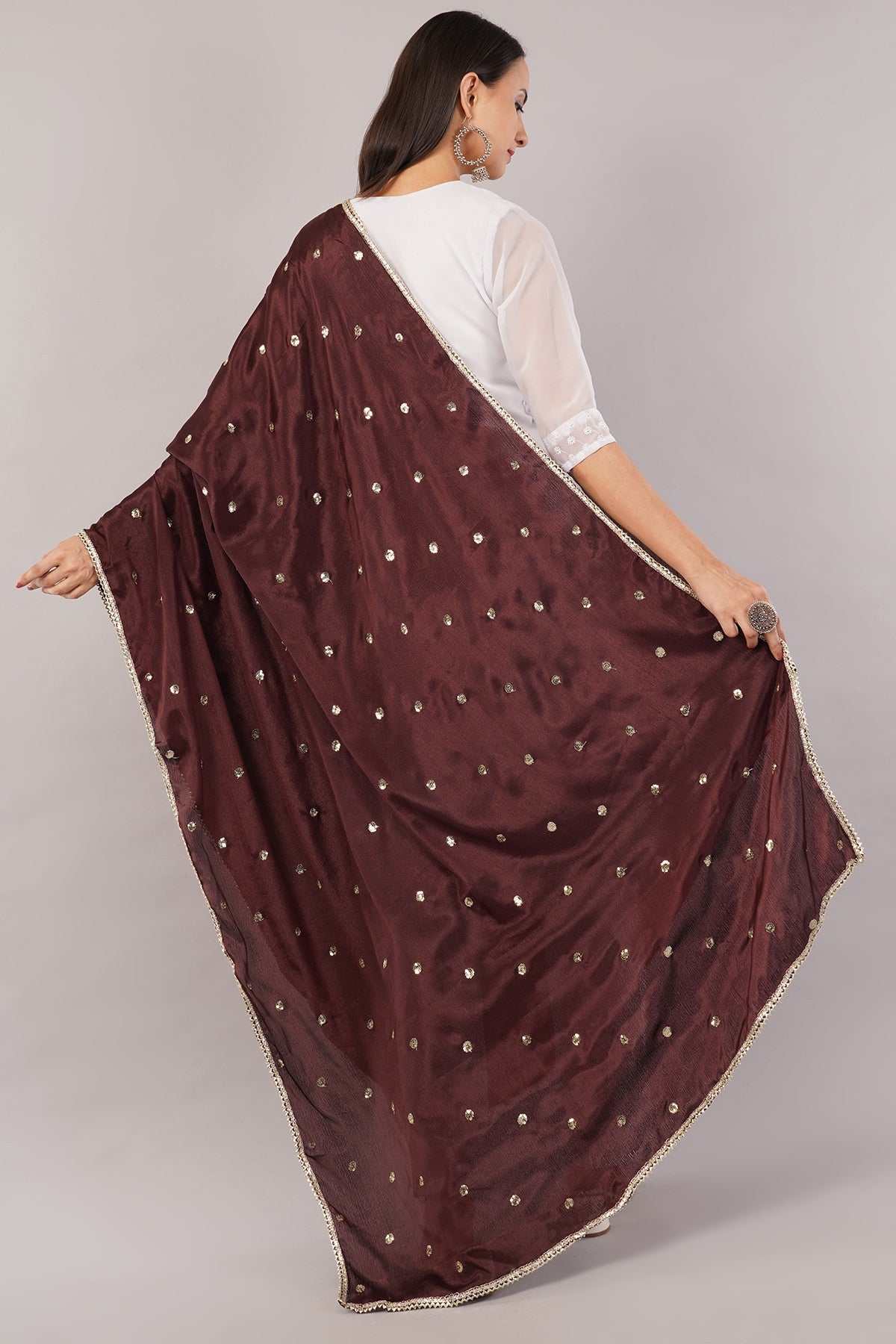 Chinnon Butti Dupatta Coffee (CD14) – Embroidered Dupatta for Women.