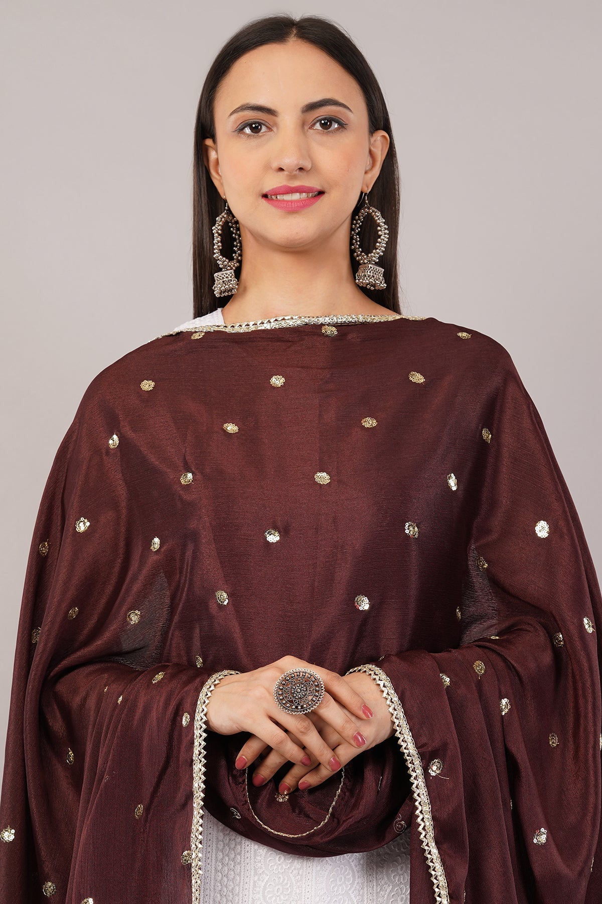 Chinnon Butti Dupatta Coffee (CD14) – Embroidered Dupatta for Women.