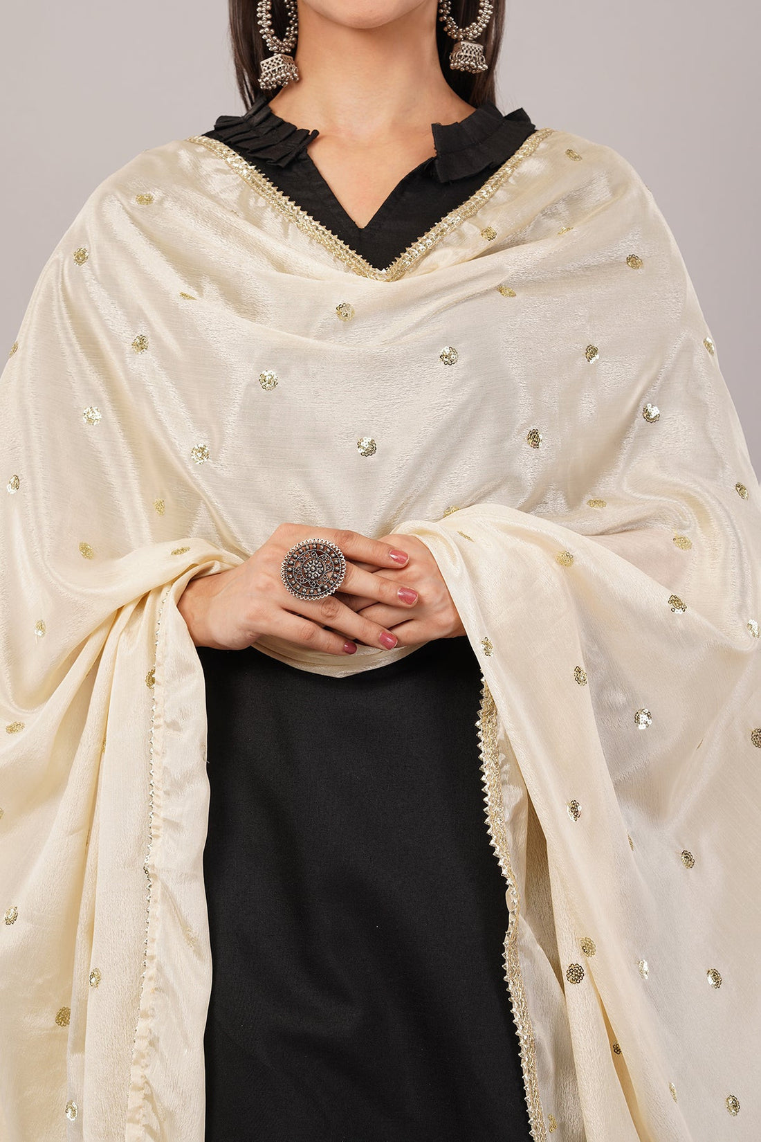 Chinnon Butti Dupatta Cream (CD9) – Embroidered Dupatta for Women.