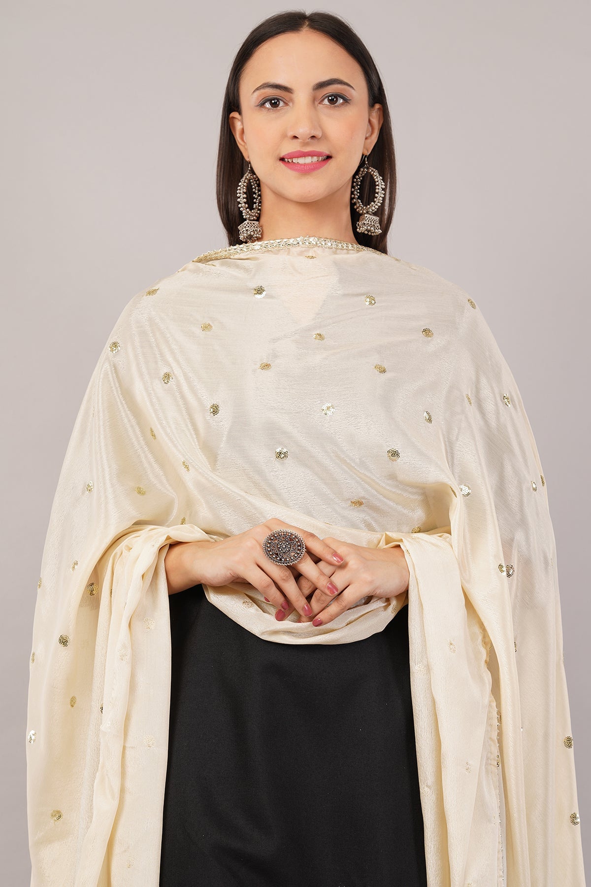 Chinnon Butti Dupatta Cream (CD9) – Embroidered Dupatta for Women.