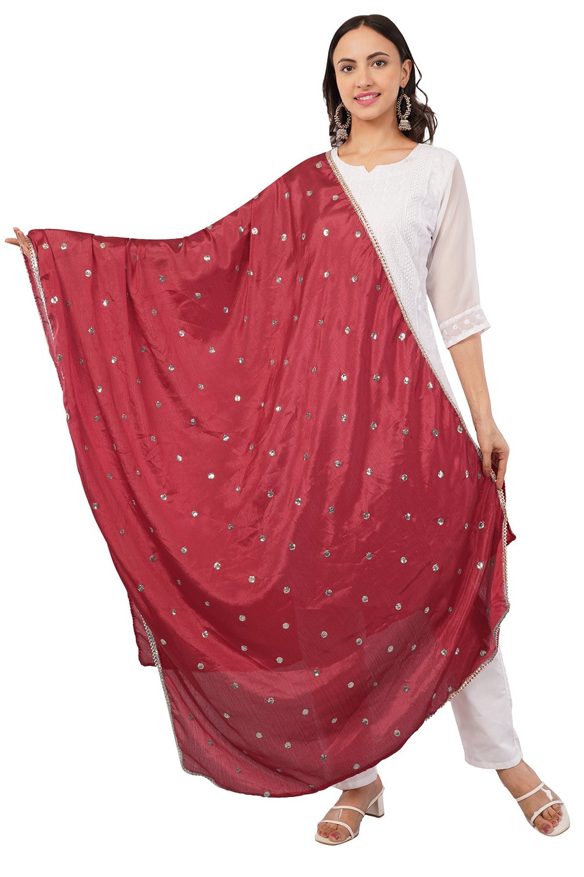 Chinnon Butti Dupatta Dark Maroon (CD18) – Embroidered Dupatta for Women.