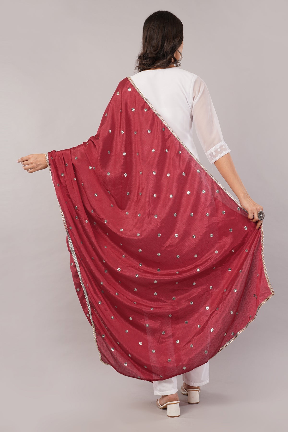 Chinnon Butti Dupatta Dark Maroon (CD18) – Embroidered Dupatta for Women.