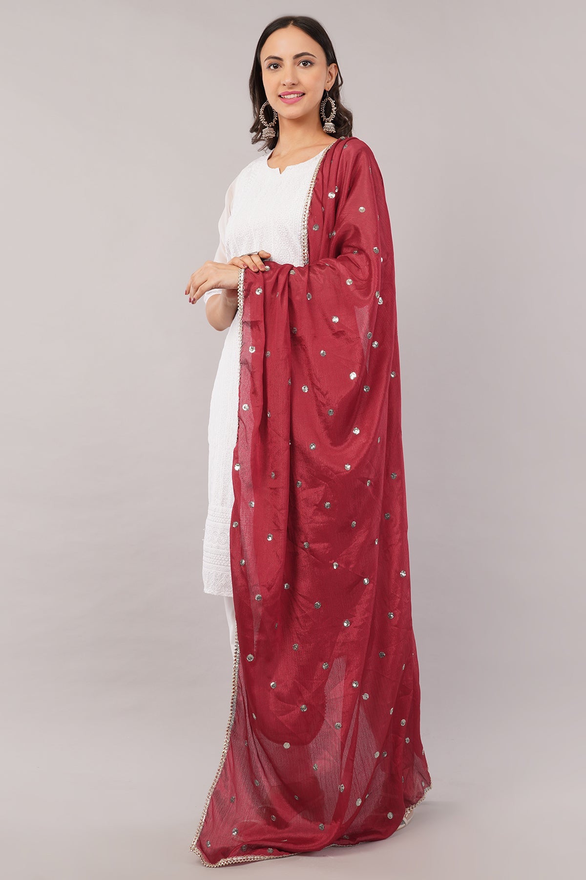 Chinnon Butti Dupatta Dark Maroon (CD18) – Embroidered Dupatta for Women.