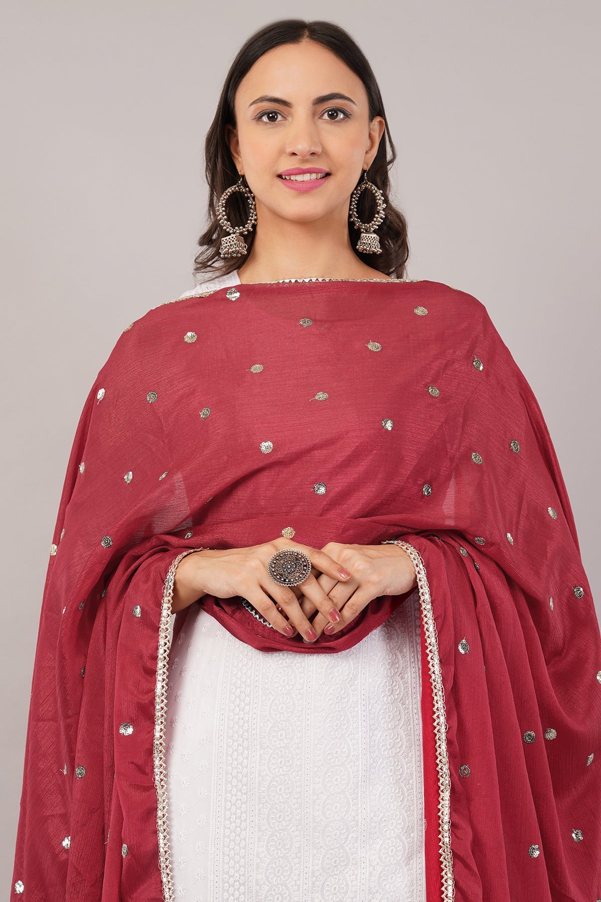 Chinnon Butti Dupatta Dark Maroon (CD18) – Embroidered Dupatta for Women.