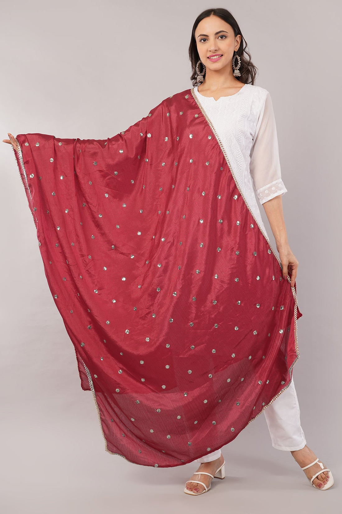 Chinnon Butti Dupatta Dark Maroon (CD18) – Embroidered Dupatta for Women.