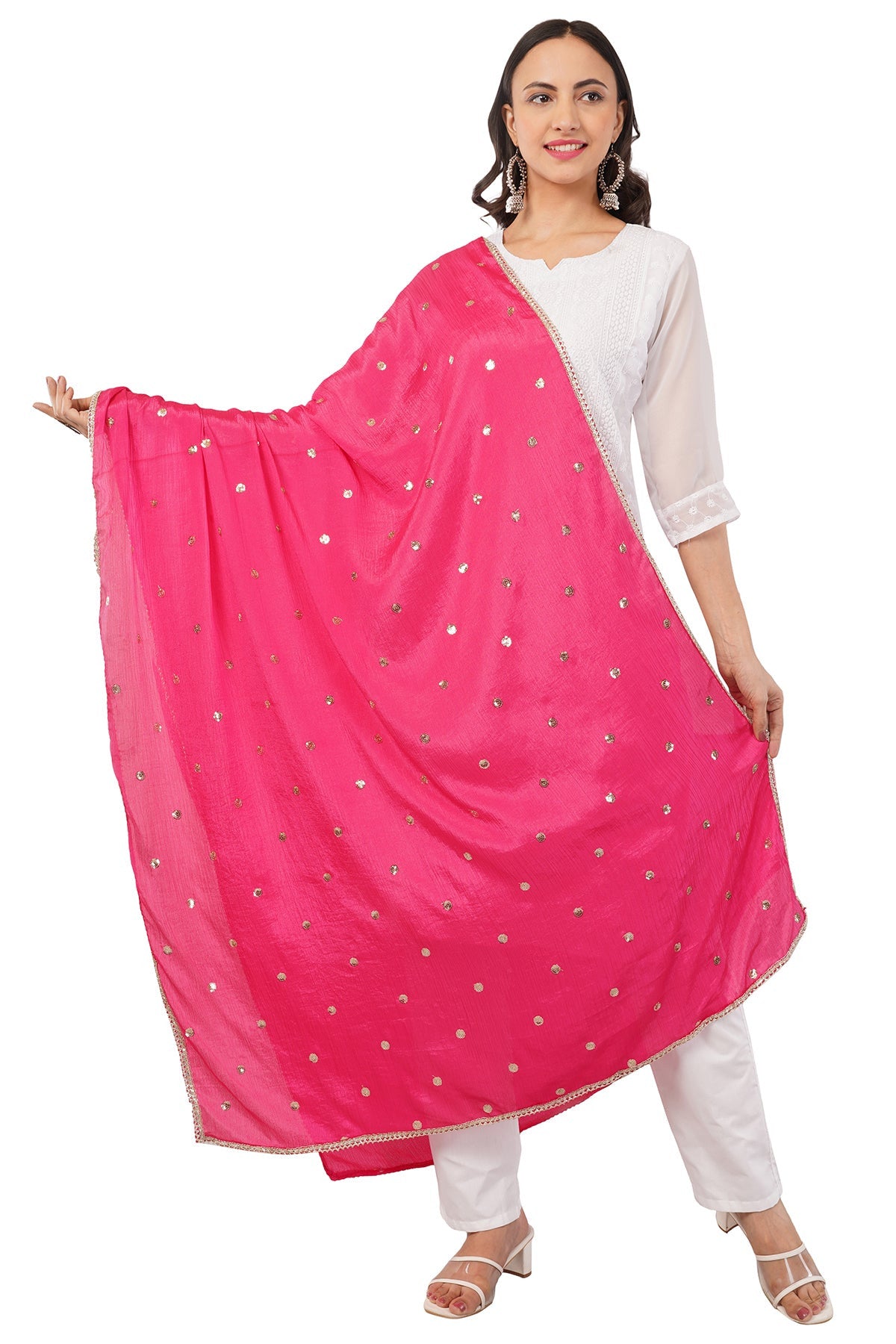 Chinnon Butti Dupatta Dark Pink (CD16) – Embroidered Dupatta for Women.