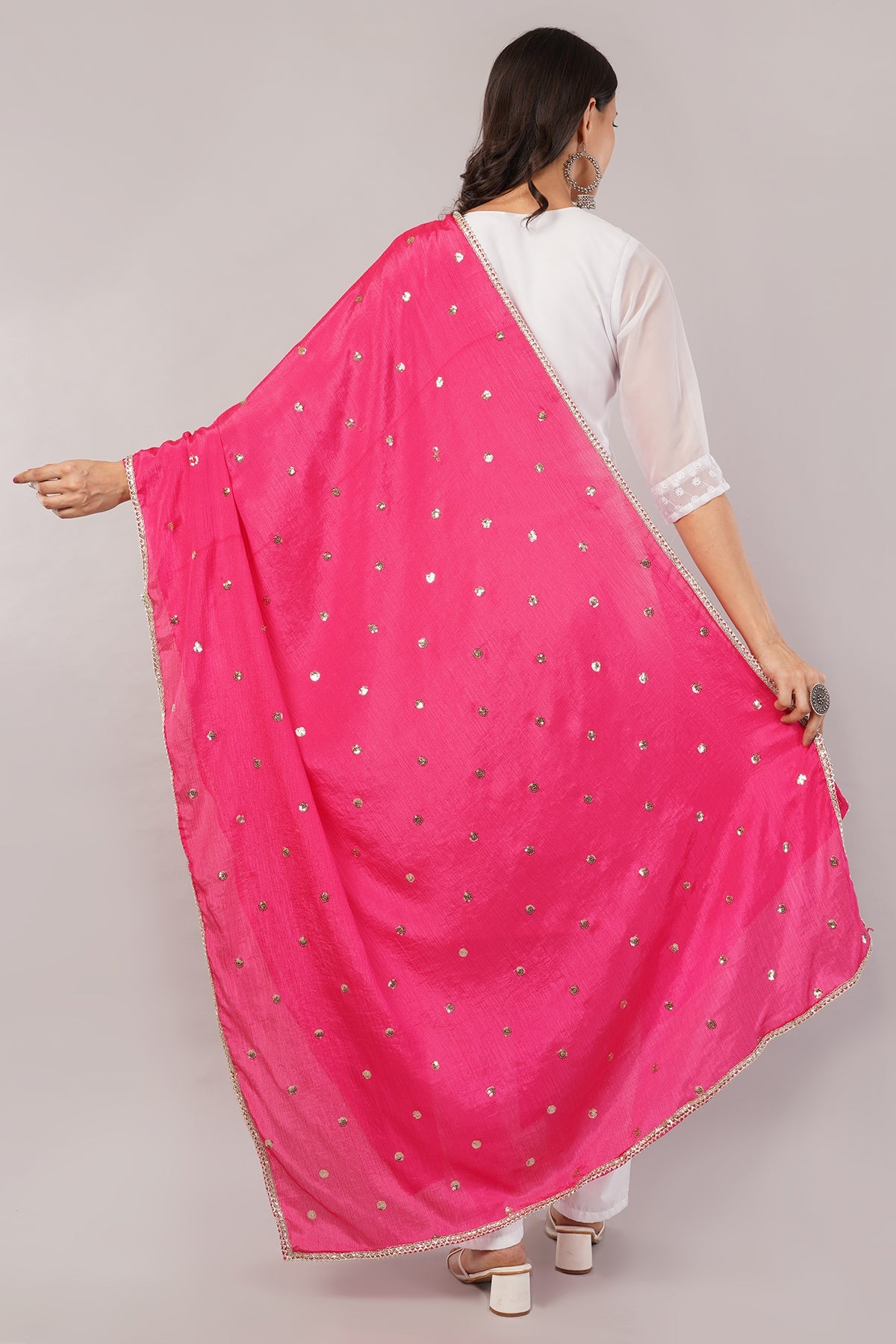 Chinnon Butti Dupatta Dark Pink (CD16) – Embroidered Dupatta for Women.