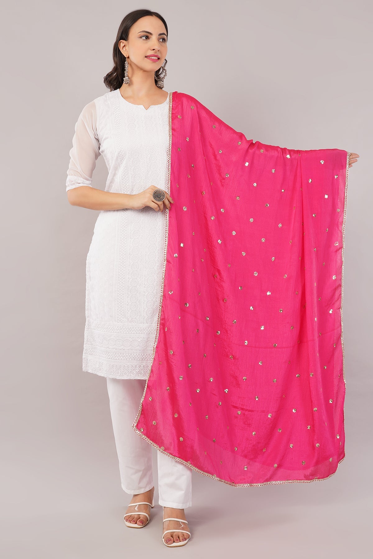 Chinnon Butti Dupatta Dark Pink (CD16) – Embroidered Dupatta for Women.
