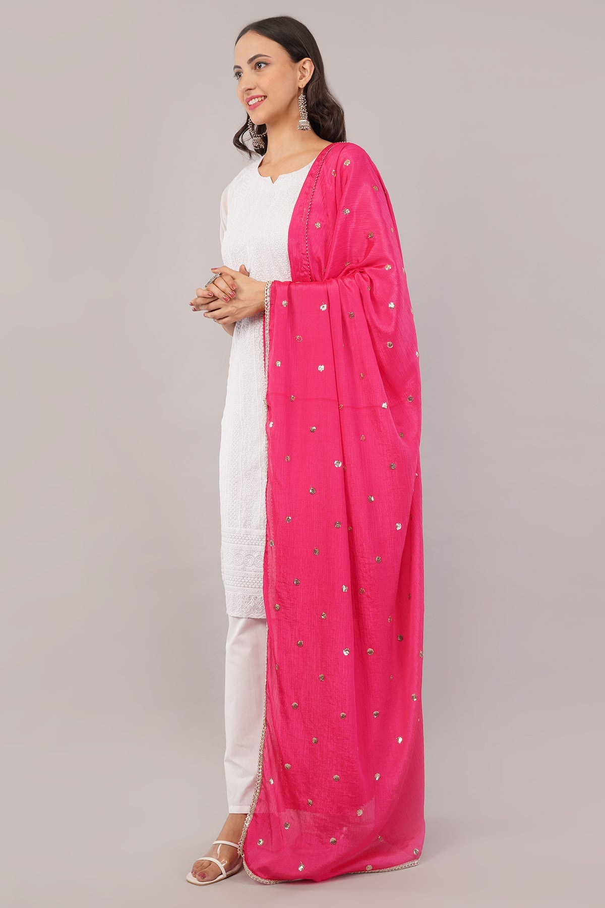 Chinnon Butti Dupatta Dark Pink (CD16) – Embroidered Dupatta for Women.