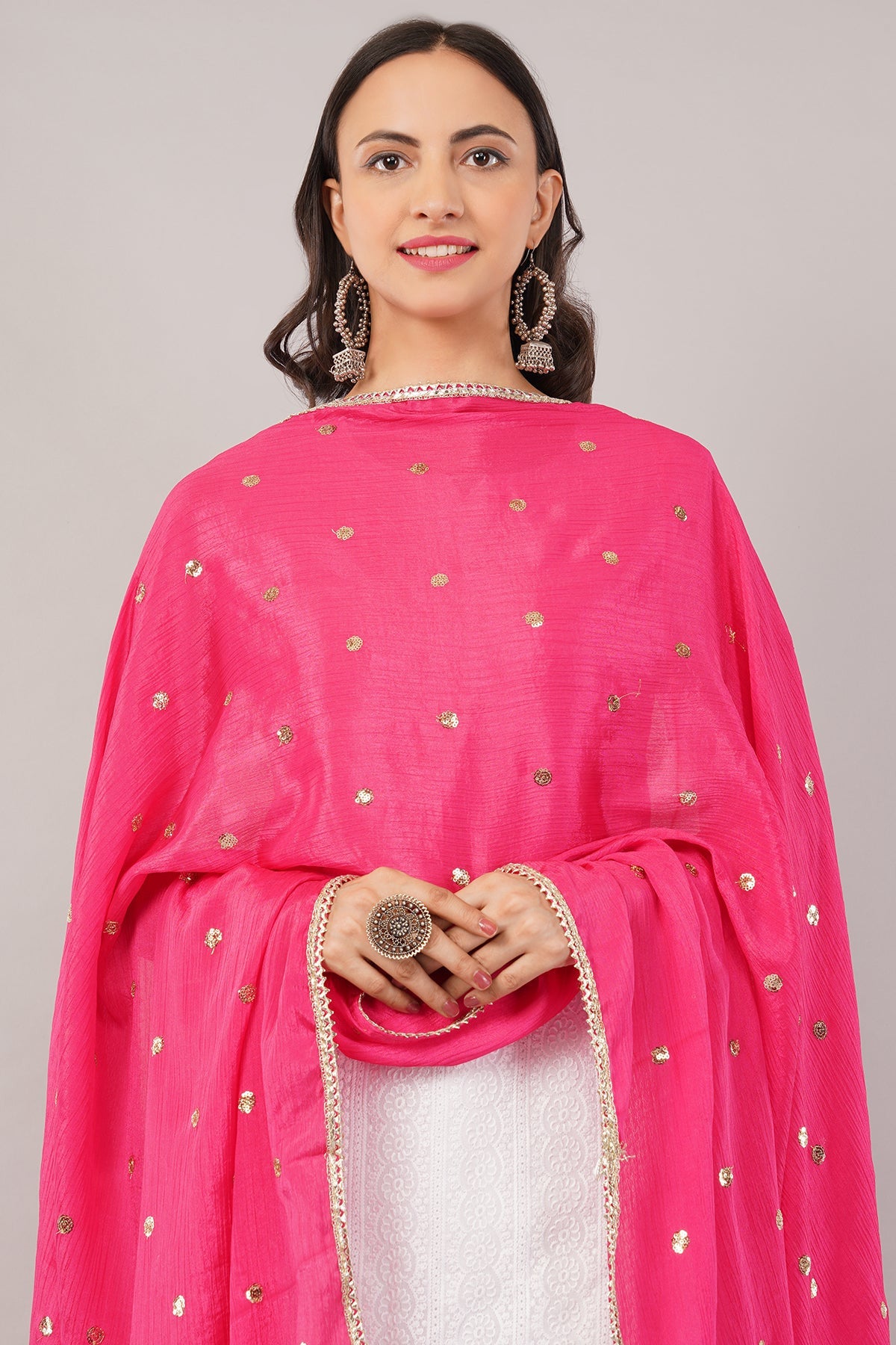 Chinnon Butti Dupatta Dark Pink (CD16) – Embroidered Dupatta for Women.