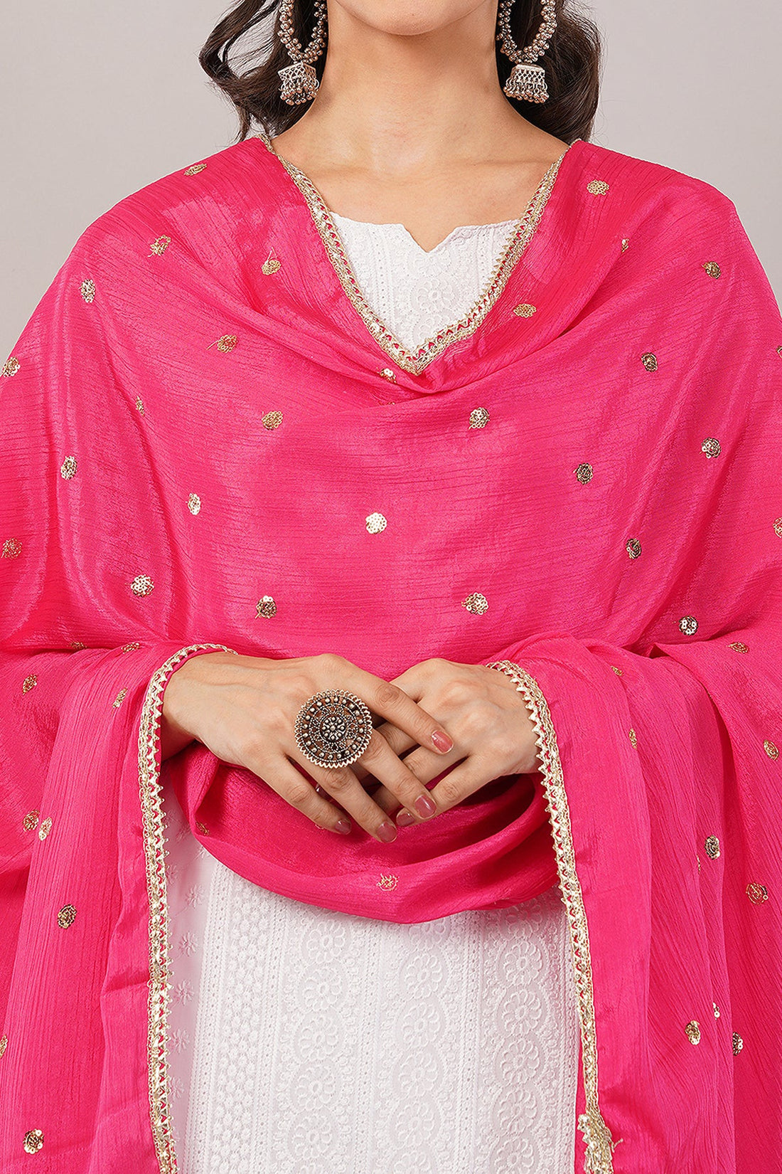 Chinnon Butti Dupatta Dark Pink (CD16) – Embroidered Dupatta for Women.
