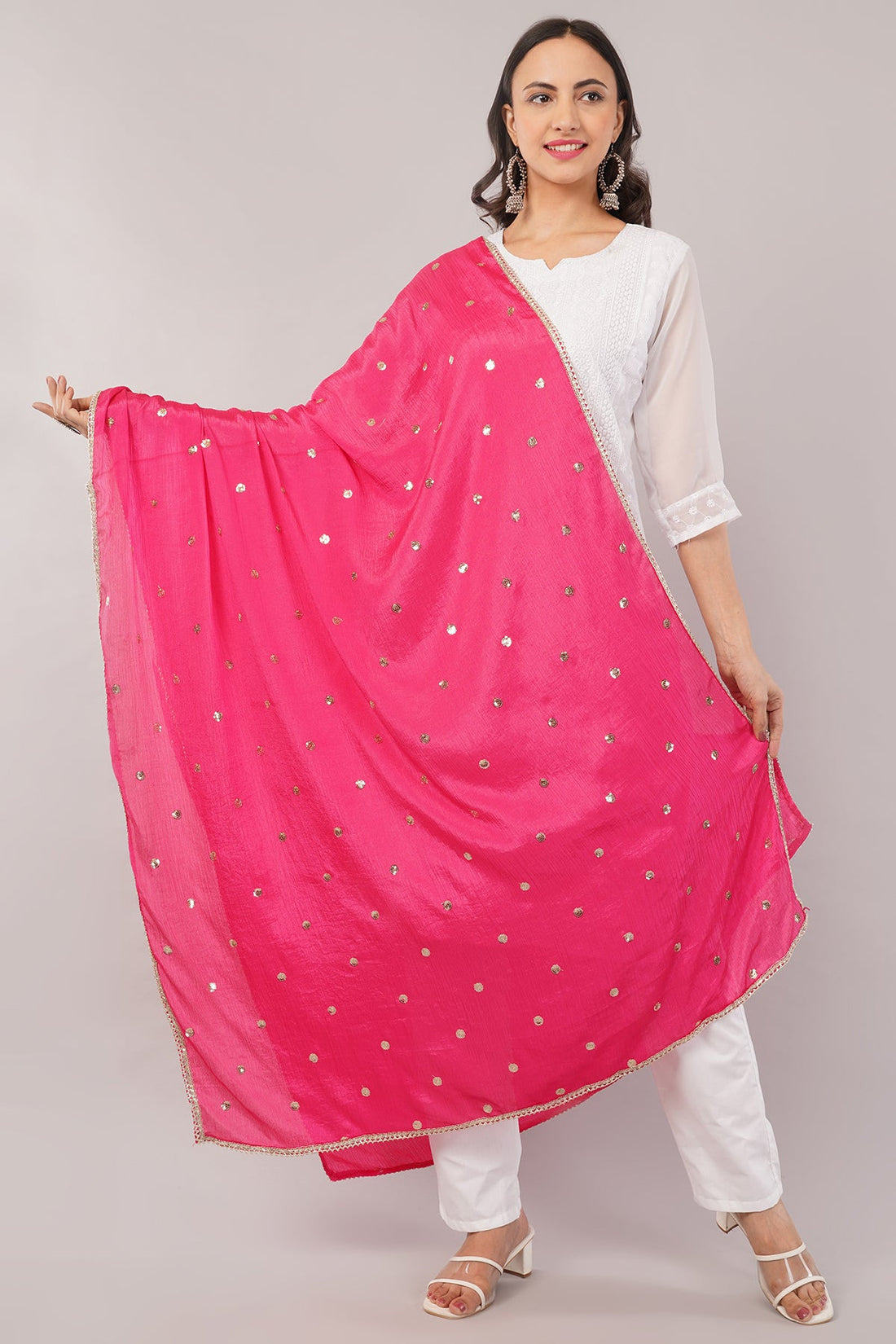 Chinnon Butti Dupatta Dark Pink (CD16) – Embroidered Dupatta for Women.