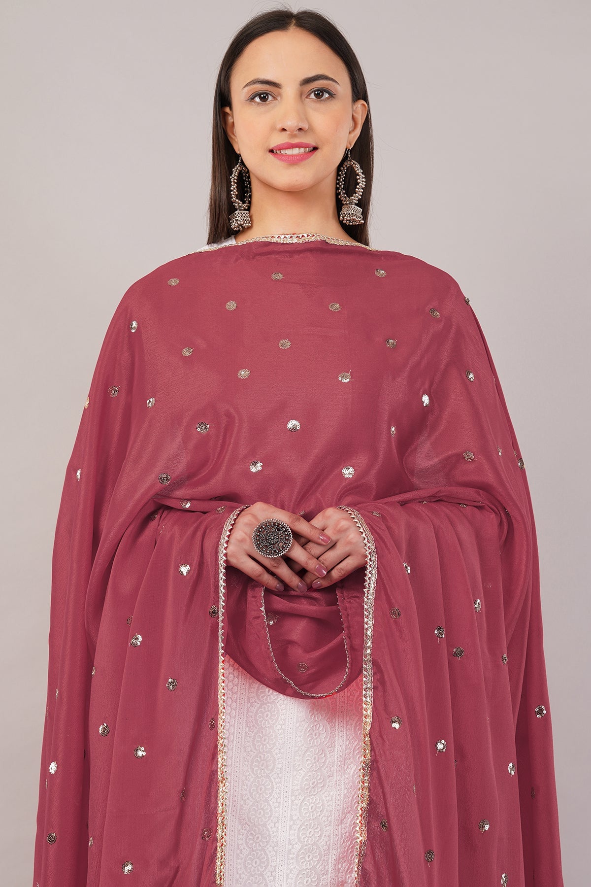 Chinnon Butti Dupatta Maroon (CD17) – Embroidered Dupatta for Women.