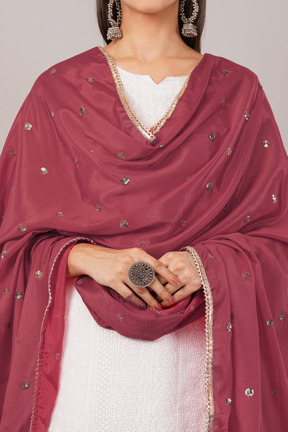 Chinnon Butti Dupatta Maroon (CD17) – Embroidered Dupatta for Women.