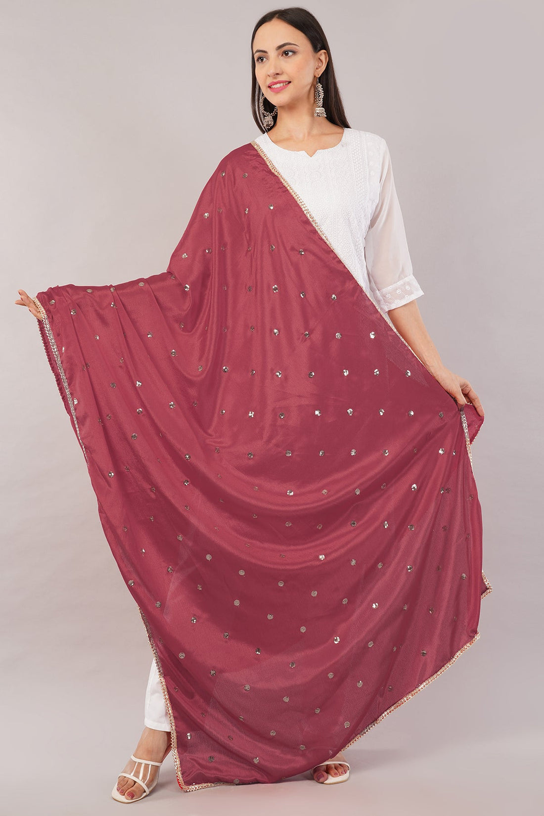 Chinnon Butti Dupatta Maroon (CD17) – Embroidered Dupatta for Women.