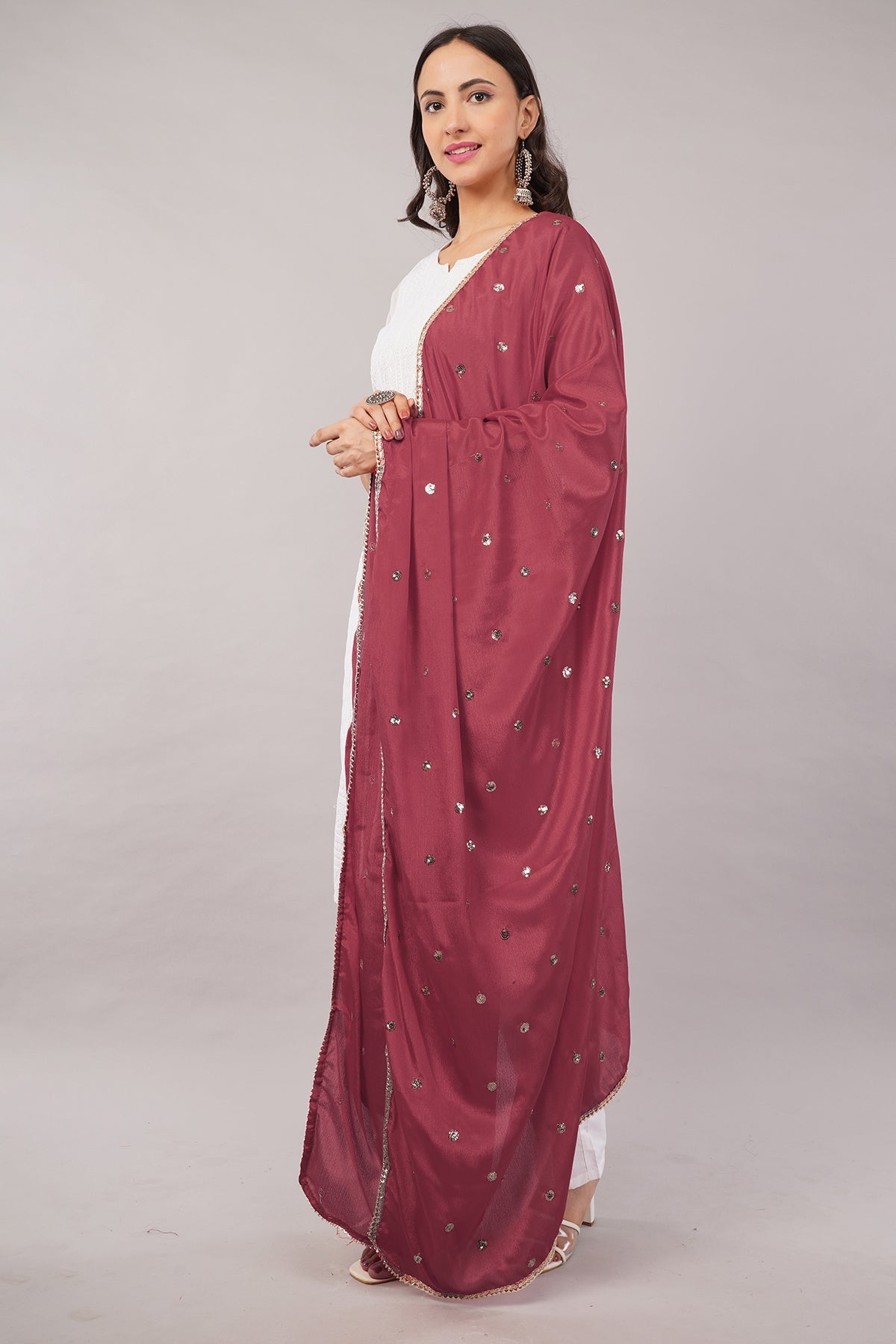 Chinnon Butti Dupatta Maroon (CD17) – Embroidered Dupatta for Women.