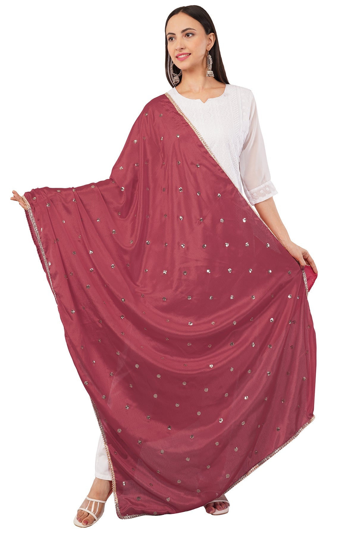 Chinnon Butti Dupatta Maroon (CD17) – Embroidered Dupatta for Women.