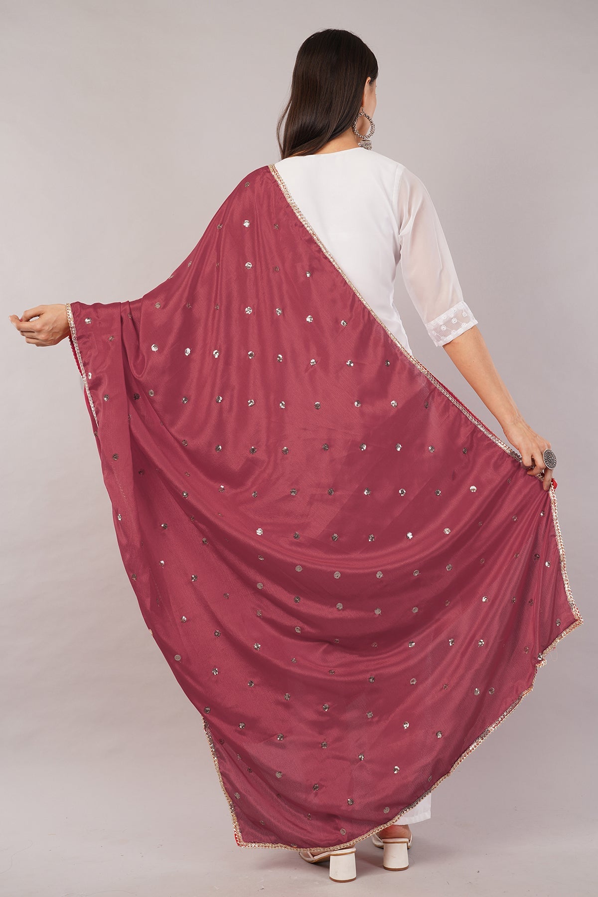 Chinnon Butti Dupatta Maroon (CD17) – Embroidered Dupatta for Women.
