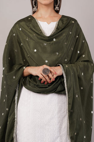 Chinnon Butti Dupatta Mehendi (CD5) – Embroidered Dupatta for Women