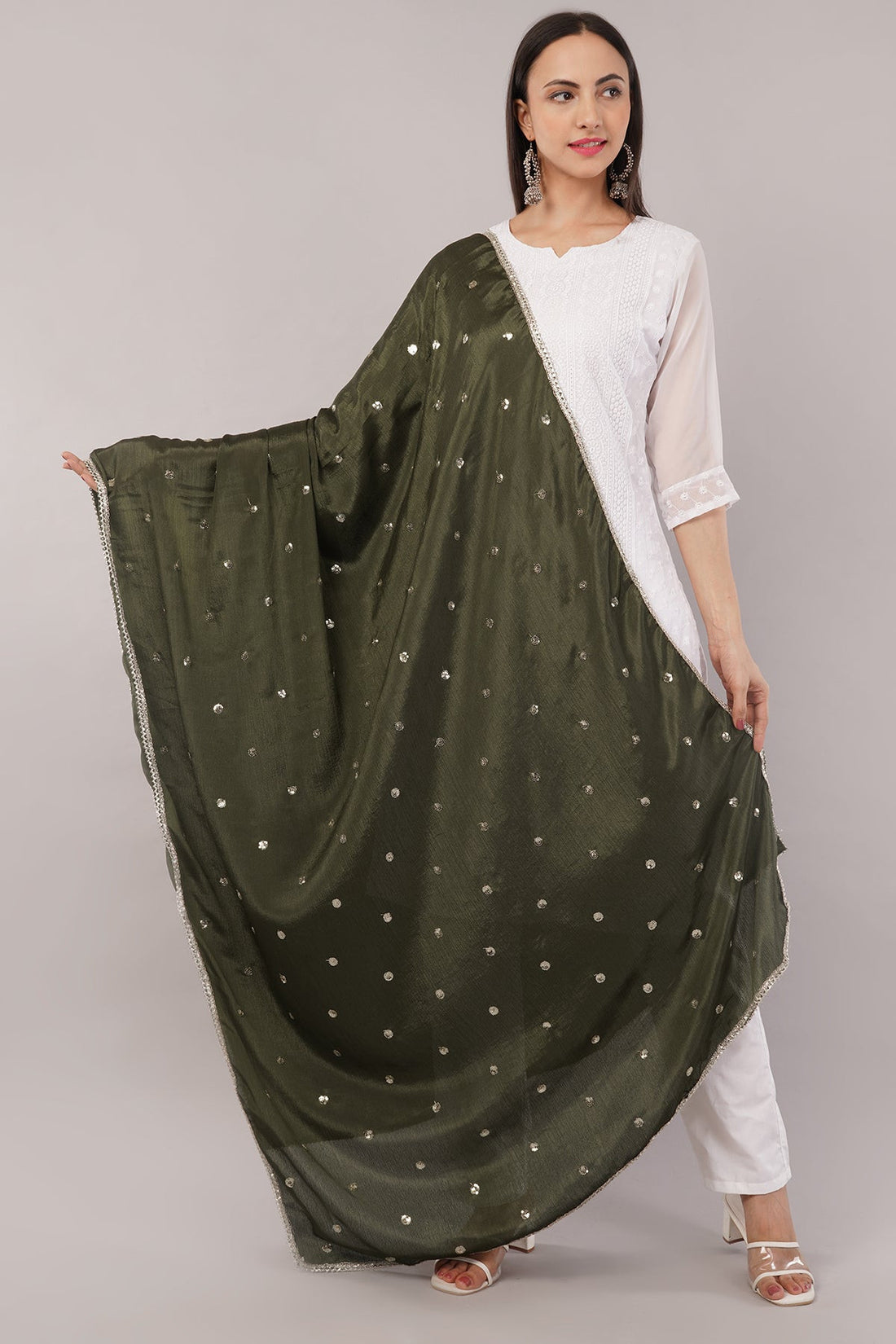 Chinnon Butti Dupatta Mehendi (CD5) – Embroidered Dupatta for Women.