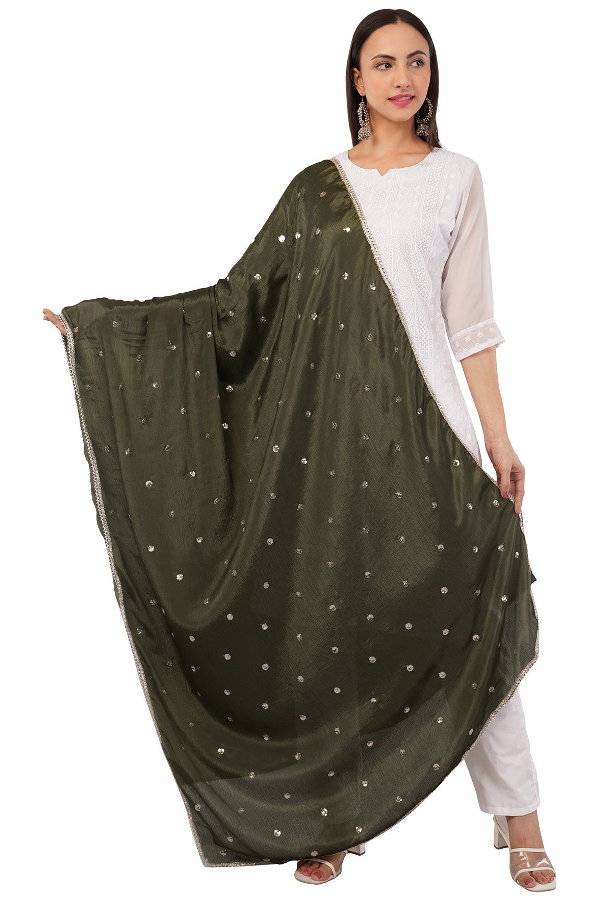 Chinnon Butti Dupatta Mehendi (CD5) – Embroidered Dupatta for Women.