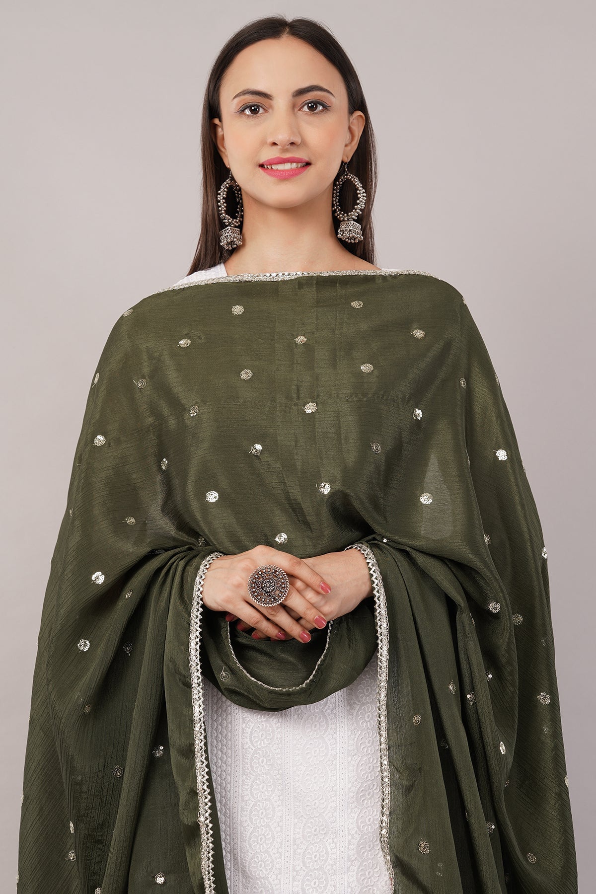 Chinnon Butti Dupatta Mehendi (CD5) – Embroidered Dupatta for Women.