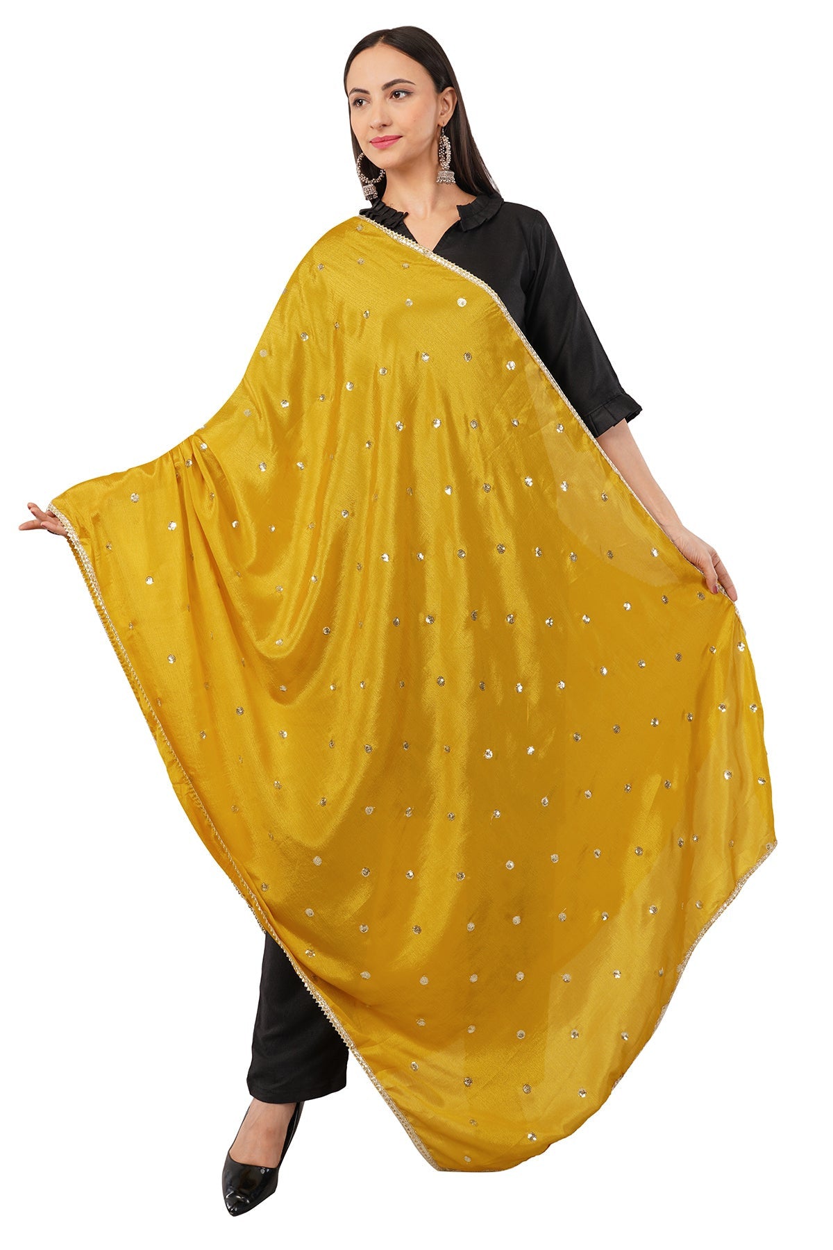 Chinnon Butti Dupatta Mustard (CD10) – Embroidered Dupatta for Women.