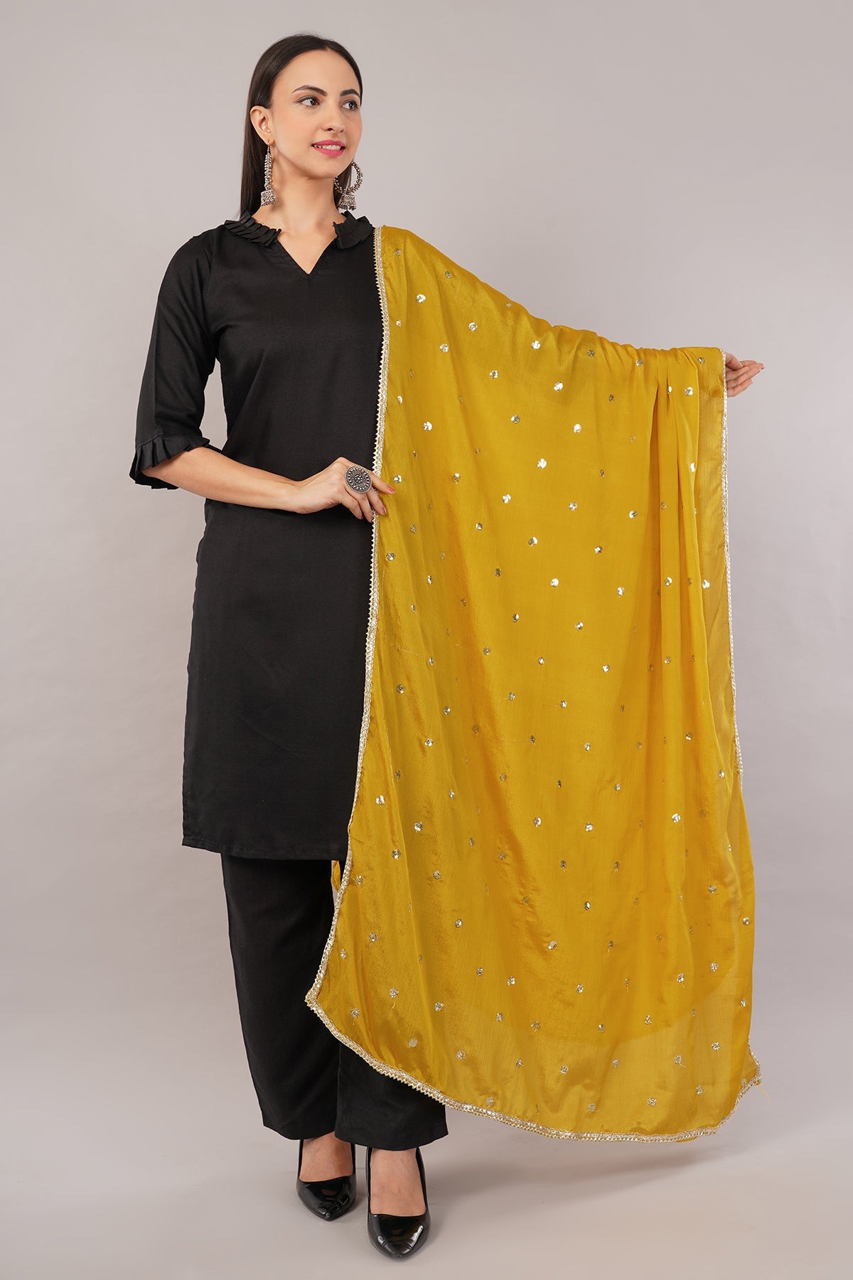 Chinnon Butti Dupatta Mustard (CD10) – Embroidered Dupatta for Women.