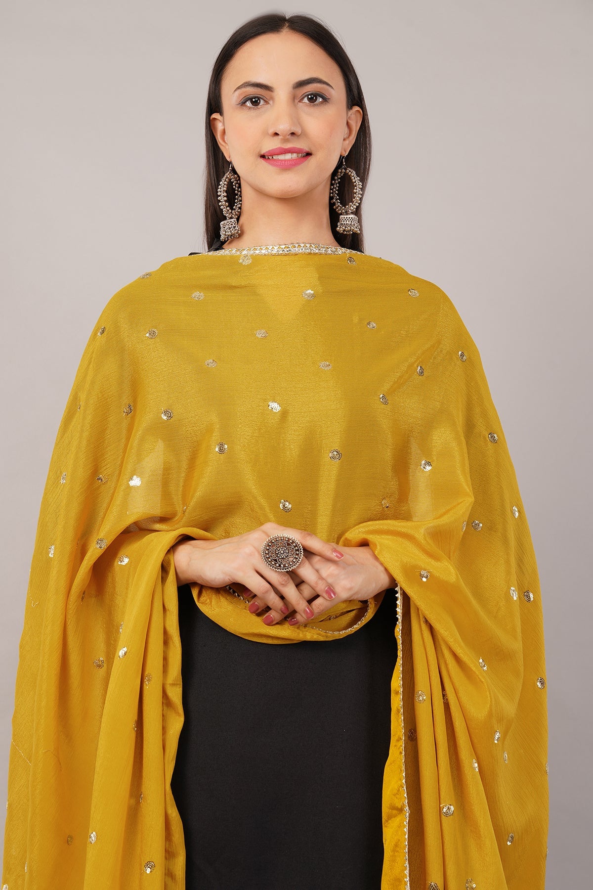 Chinnon Butti Dupatta Mustard (CD10) – Embroidered Dupatta for Women.