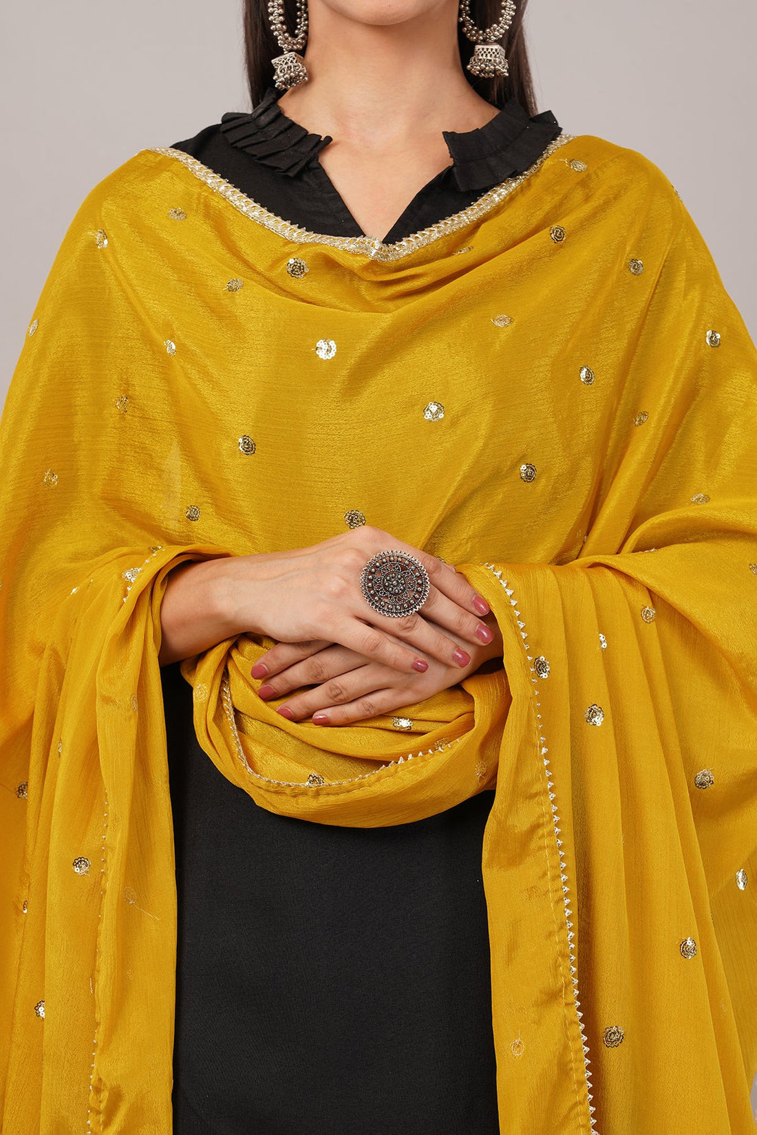 Chinnon Butti Dupatta Mustard (CD10) – Embroidered Dupatta for Women.