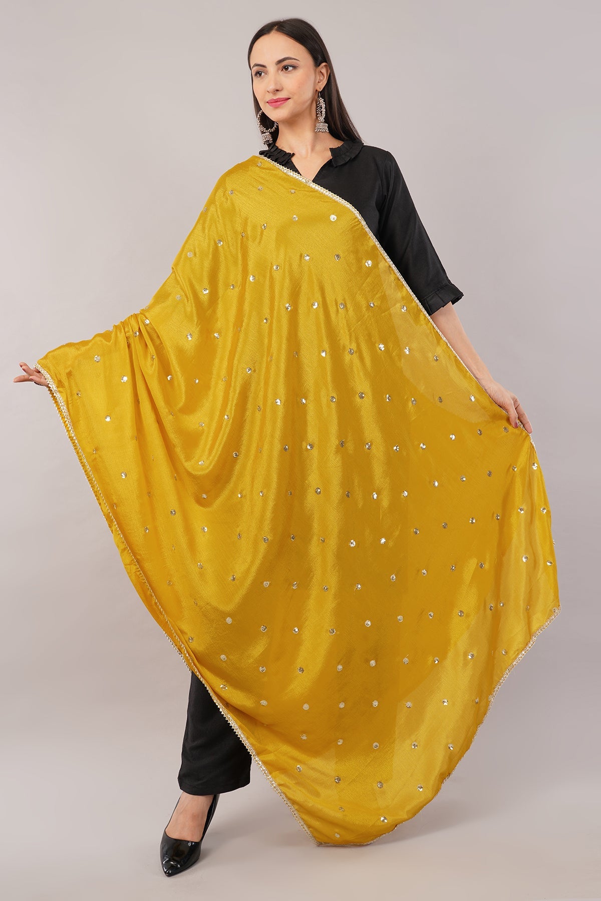 Chinnon Butti Dupatta Mustard (CD10) – Embroidered Dupatta for Women.