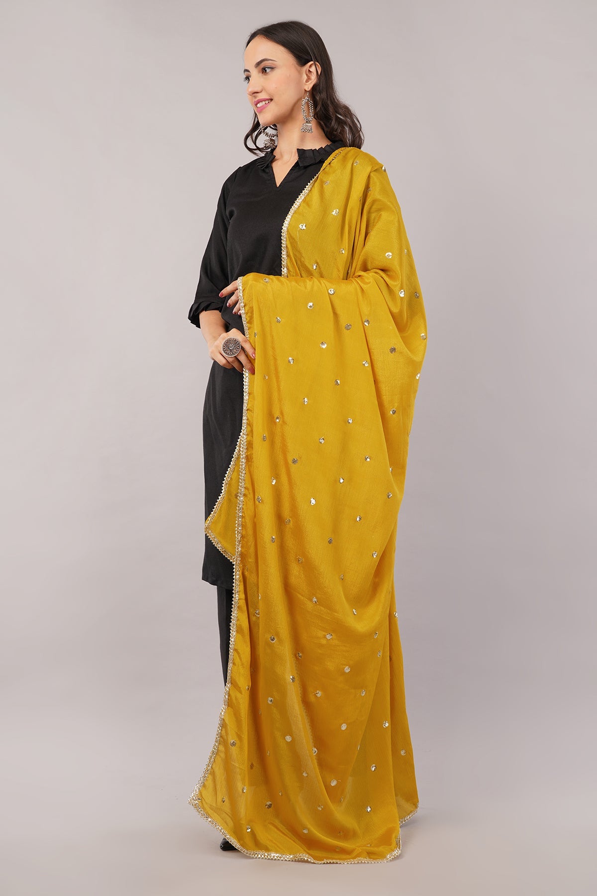 Chinnon Butti Dupatta Mustard (CD10) – Embroidered Dupatta for Women.