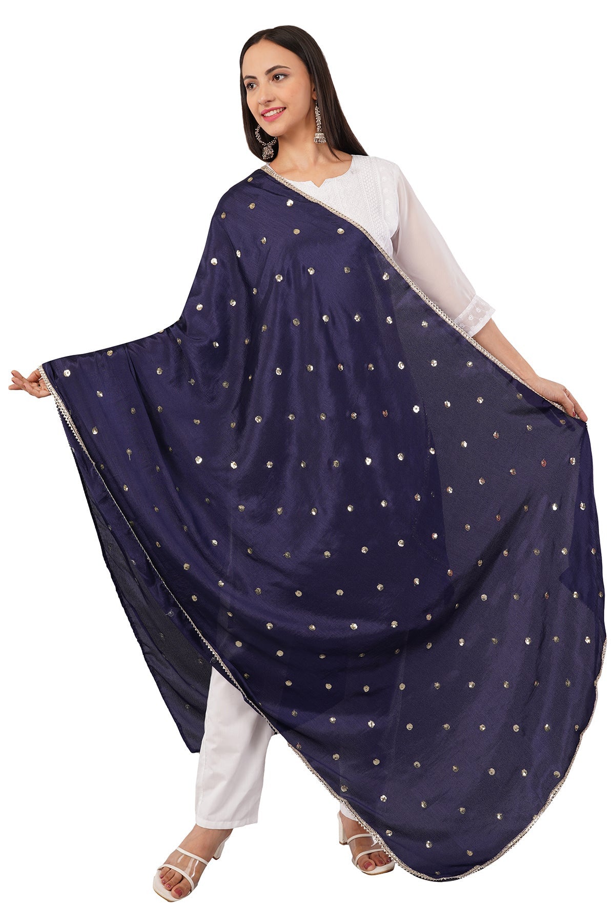 Chinnon Butti Dupatta Navy Blue (CD11) – Embroidered Dupatta for Women.