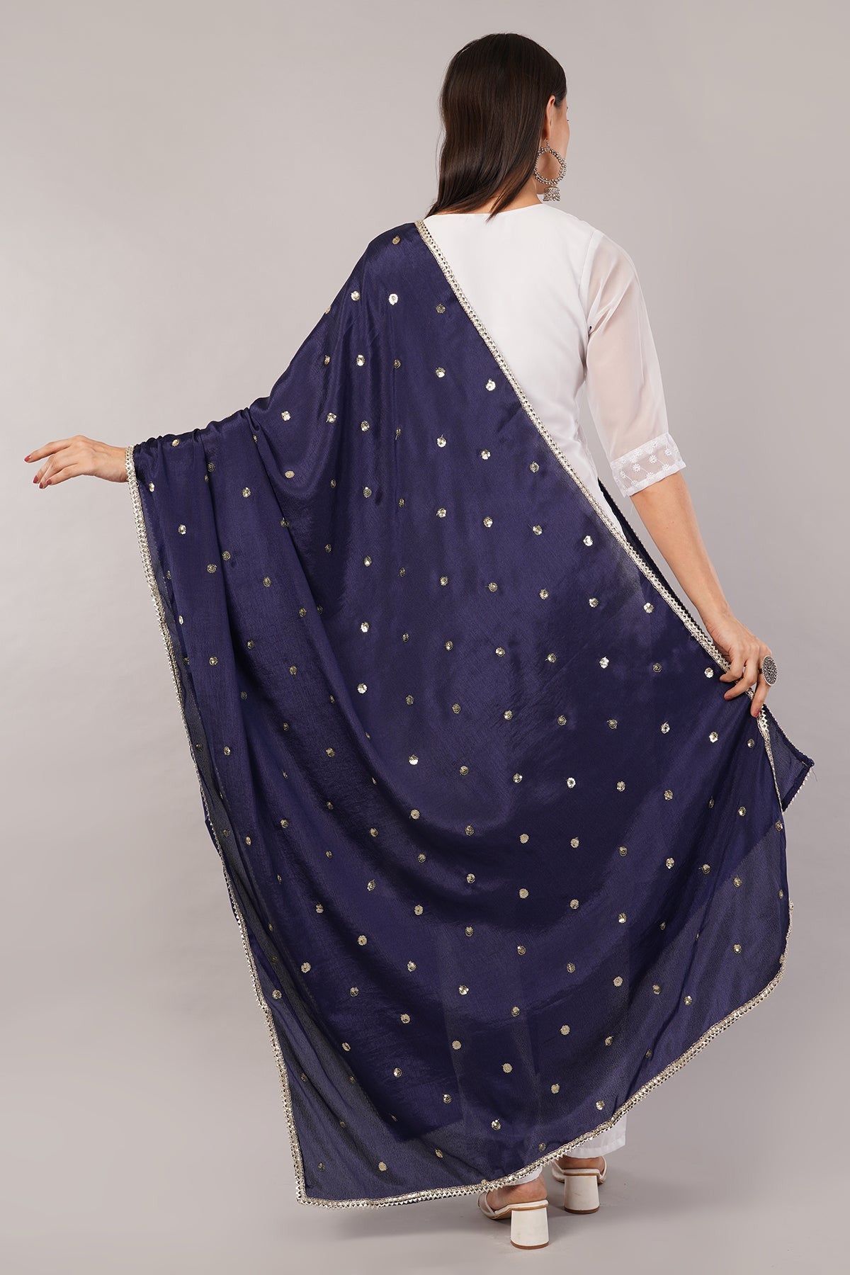 Chinnon Butti Dupatta Navy Blue (CD11) – Embroidered Dupatta for Women.
